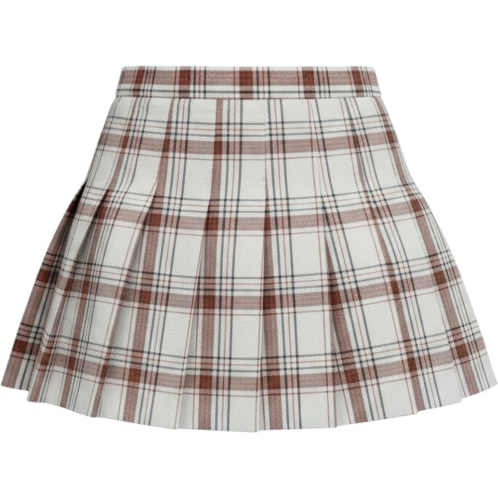 Aerie Plaid Pleated Mini Skirt L Cream Rust Orange High Waisted 3704781021